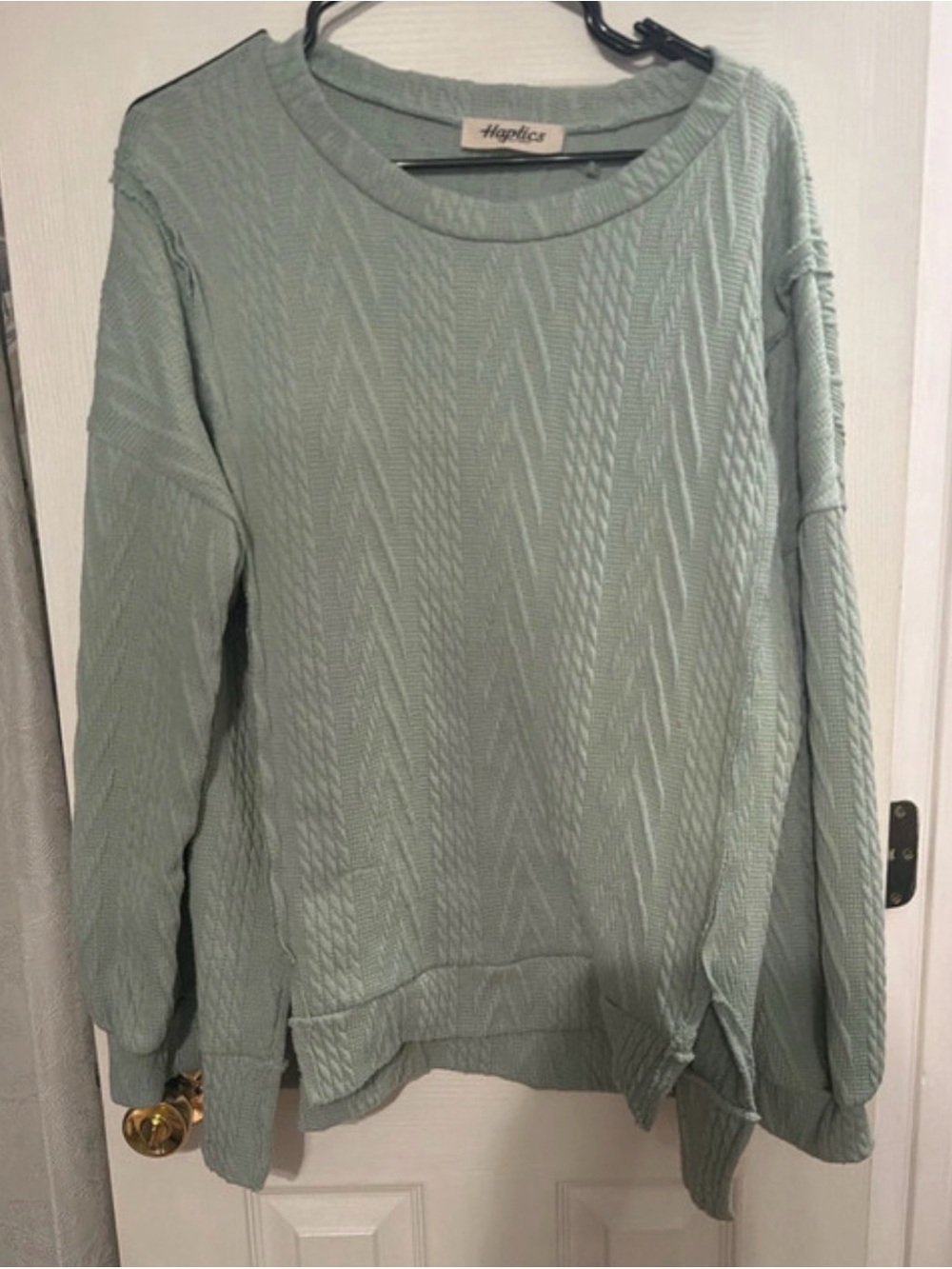 Haptics Women's Mint Green Cable-Textured Pullover Sweatshirt